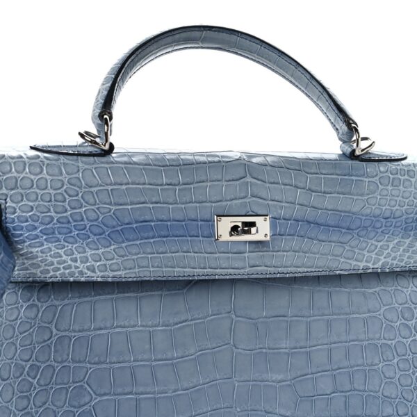 Matte Porosus Crocodile Kelly 35 Bleu Brighton