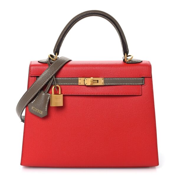 Chevre Chandra Bi-Color Horseshoe Kelly Sellier 25 Rouge De Coeur Etoupe