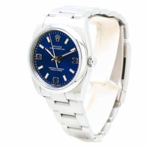 Rolex-Oyster-Perpetual-Blue-Dial-Replica-Left.jpg Rolex Air King 114200-0014 Blue Dial Steel Replica