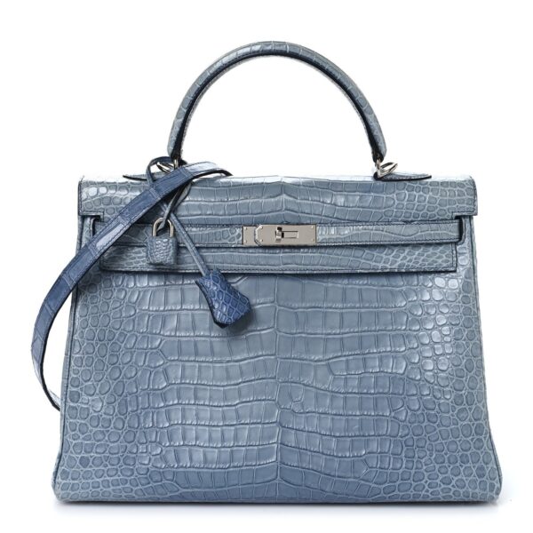 Matte Porosus Crocodile Kelly 35 Bleu Brighton