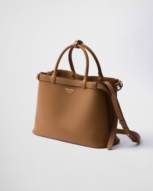 Prada Buckle Medium Leather Double-Belted Handbag