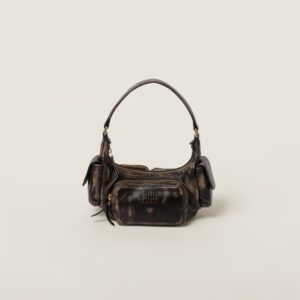 Soft Lamb Nappa Pocket Handbag Coffee Brown