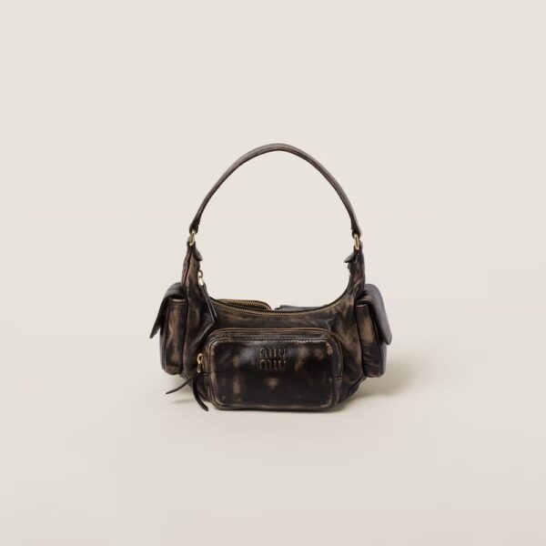 Soft Lamb Nappa Pocket Handbag Coffee Brown