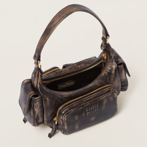 Soft Lamb Nappa Pocket Handbag Coffee Brown