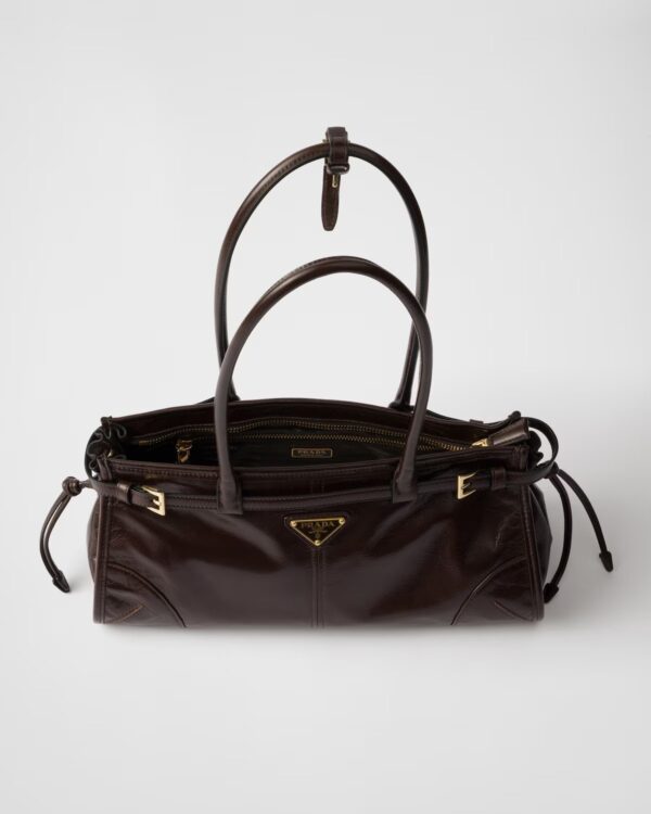 Prada Bonnie Medium Leather Handbag Dark brown