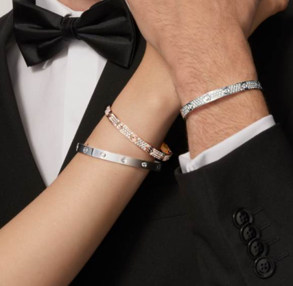 Cartier Love Collection Large Size Bracelet with 10 Diamonds and Full Paved Diamonds – Replica
