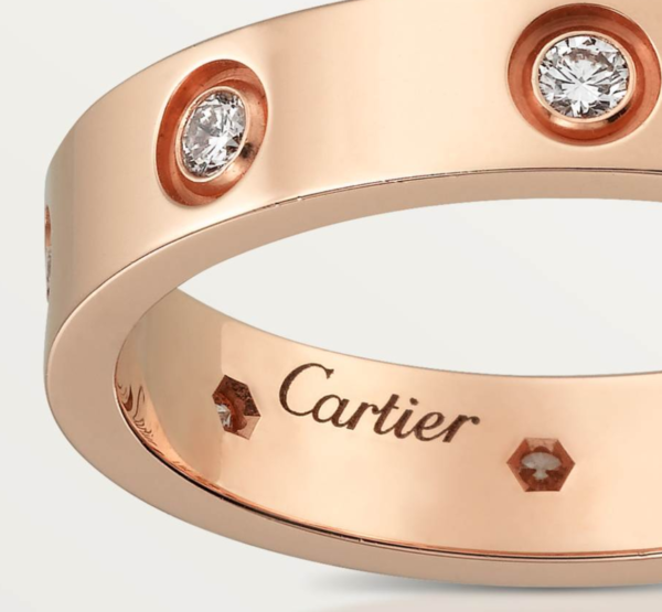 Cartier Love Collection Ring, Small Size, Set with 8 Diamonds - Replica
