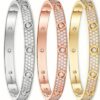 Cartier Love Collection Large Size Bracelet with 10 Diamonds and Full Paved Diamonds – Replica