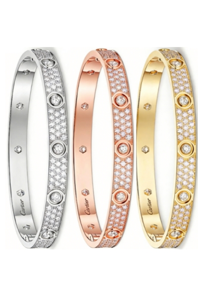 Cartier Love Collection Large Size Bracelet with 10 Diamonds and Full Paved Diamonds – Replica